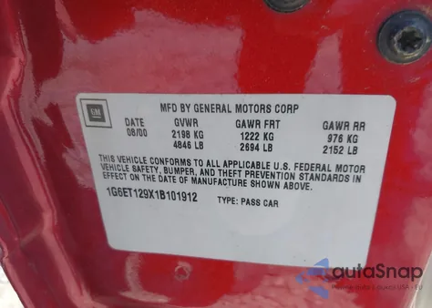 2001 Cadillac Eldorado Etc z USA, uszkodzony, nr VIN 1G6ET129X1B101912